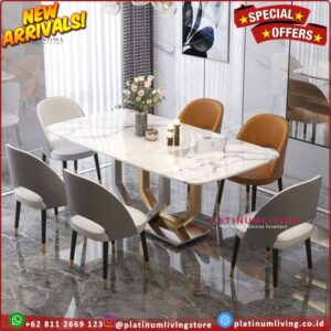 Meja makan Maemer dinning table stainless double ring top marble Furniture Jepara