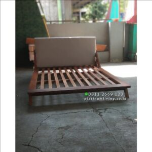 Tempat Tidur Jati 160x200 Scandinavian, Dipan Jati sandaran Busa Furniture Jepara