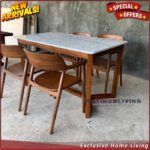 Meja Makan Marmer Carara 140x80 Kursi 4 Meja Makan Marmer Kaki Jati Furniture Jepara - Gambar 2