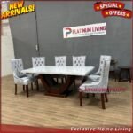 Meja Makan Marmer 6 Kursi Meja Makan Marmer Rangka Jati Meja Marmer Furniture Jepara Indonesia - Gambar 2