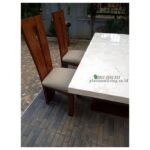 Meja Makan Marmer Asli Meja Makan Marmer Kaki Jati Kursi Meja Makan - 4 Kursi Furniture Jepara - Gambar 3