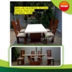 Meja Makan Marmer Asli Meja Makan Marmer Kaki Jati Kursi Meja Makan - 4 Kursi Furniture Jepara