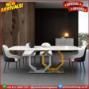Meja makan Marmer dinning table stainless modern luxury top marble Furniture Jepara