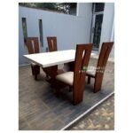 Meja Makan Marmer Asli Meja Makan Marmer Kaki Jati Kursi Meja Makan - 4 Kursi Furniture Jepara - Gambar 2