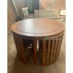 Meja Makan Bundar Jati 120 cm Meja Makan Cafe Kayu Jati Furniture Jepara - Gambar 2