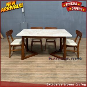 Meja Makan Marmer Meja Makan Jati Kursi 4 Minimalis Platinum living - DP Furniture Jepara Indonesia
