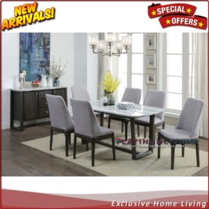 Meja Makan Marmer Abu Abu Kursi 6, Meja Makan Jati Marmer Asli Mewah Furniture Jepara Indonesia