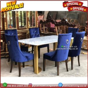 Meja Makan Marmer Meja Makan Marmer Rangka Besi Gold Kursi 6 Jati Furniture Jepara Indonesia