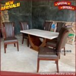 Meja Makan Marmer 160 x 100 Kursi Jati Meja Makan Marmer Cream asli Furniture Jepara - Gambar 3