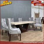 Meja Makan Marmer Cream 6 Kursi Jati Mewah Furniture Jepara Indonesia - Gambar 2