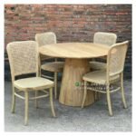 Meja Makan Jati 6 Kursi Mixs Rotan, Teak Rattan Chairs, Teak Dining Furniture Jepara