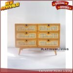 Meja Laci Kayu Jati Kombinasi Rotan, Drawer Jati Rotan, Meja Laci Furniture Jepara