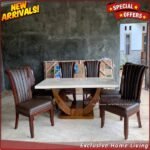 Meja Makan Marmer 160 x 100 Kursi Jati Meja Makan Marmer Cream asli Furniture Jepara - Gambar 5