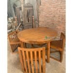 Meja Makan Bundar Jati 120 cm Meja Makan Cafe Kayu Jati Furniture Jepara - Gambar 4