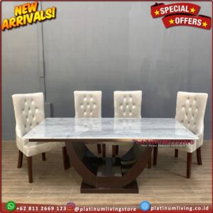 Meja Makan Marmer Putih Meja Makan Marmer Putih Import Rangka Jati - 1 Set Kursi 4 Furniture Jepara Indonesia