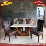 Meja Makan Marmer 160 x 100 Kursi Jati Meja Makan Marmer Cream asli Furniture Jepara - Gambar 4