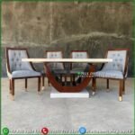 Meja Makan Marmer 4 Kursi Jati Meja Makan Marmer Asli Kursi Modern Furniture Jepara - Gambar 4