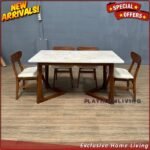 Meja Makan Marmer Cream Asli 4 Kursi Jati, Kursi Makan Jati Top Marmer - 140 cm x 80 cm Furniture Jepara - Gambar 4