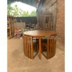 Meja Makan Bundar Jati 120 cm Meja Makan Cafe Kayu Jati Furniture Jepara - Gambar 3