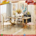 Meja makan Marmer dinning tables stainless gold double ring top marmer Furniture Jepara