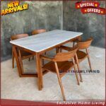 Meja Makan Marmer Carara 140x80 Kursi 4 Meja Makan Marmer Kaki Jati Furniture Jepara - Gambar 3