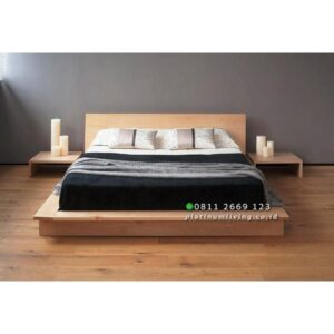 Tempat Tidur Jati Lesehan & 2 Bedside, Tempat Tidur Jati 160x200 Mewah Furniture Jepara