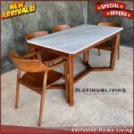 Meja Makan Marmer Carara 140x80 Kursi 4 Meja Makan Marmer Kaki Jati Furniture Jepara - Gambar 5
