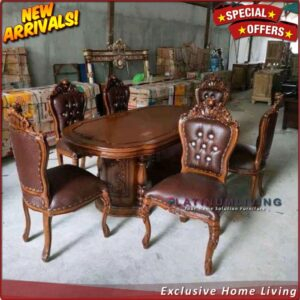 Meja Makan Jati Ukiran Jepara Kursi 6, Kursi Makan Ukir Furniture Jepara