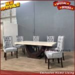 Meja Makan Marmer Cream 6 Kursi Jati Mewah Furniture Jepara Indonesia - Gambar 3