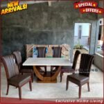 Meja Makan Marmer 160 x 100 Kursi Jati Meja Makan Marmer Cream asli Furniture Jepara - Gambar 2