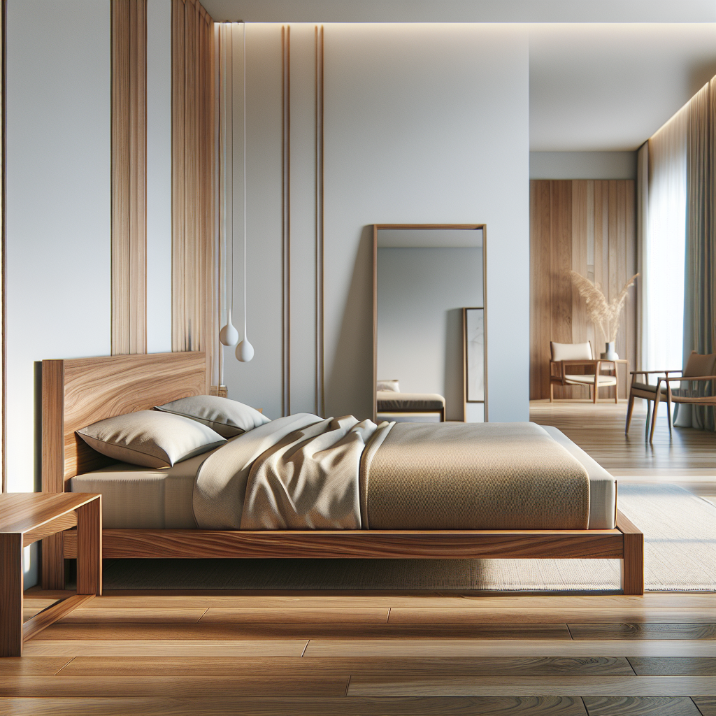 Dipan jati minimalis dengan desain modern di kamar tidur