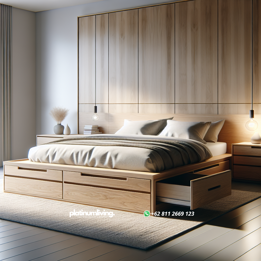 Dipan Laci 120x200: Solusi Praktis dan Estetis untuk Kamar Tidur Anda 1 Dipan laci ukuran 120x200 dengan desain minimalis dan ruang penyimpanan di bawah tempat tidur