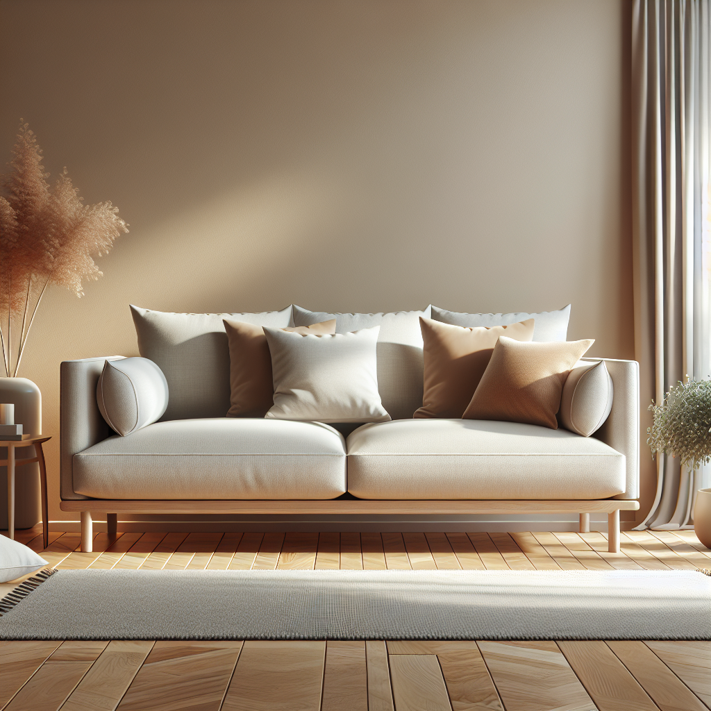 Divan minimalis desain modern dengan warna netral di ruang tamu