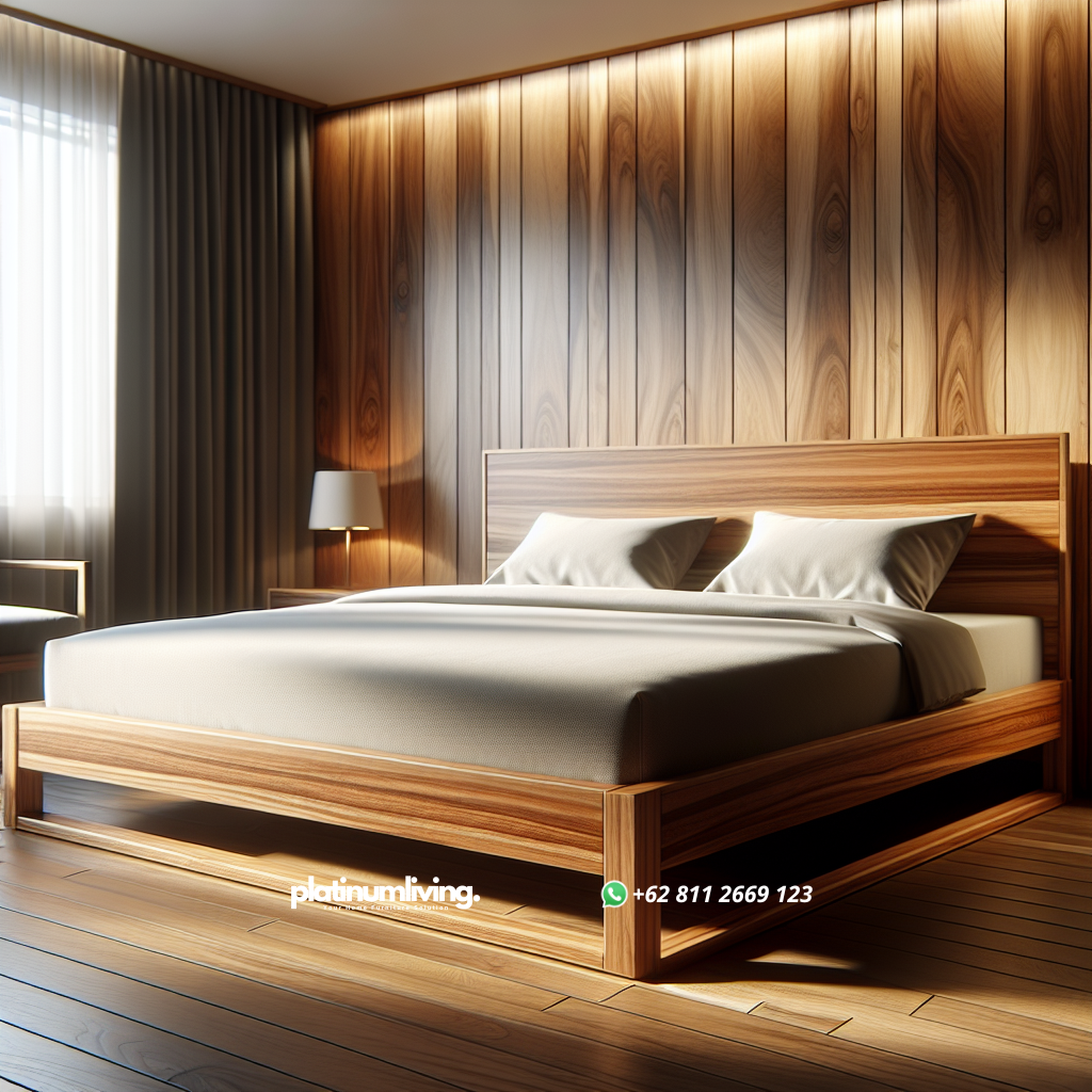 Dipan kayu jati ukuran 180x200 cm dengan desain minimalis dan finishing natural