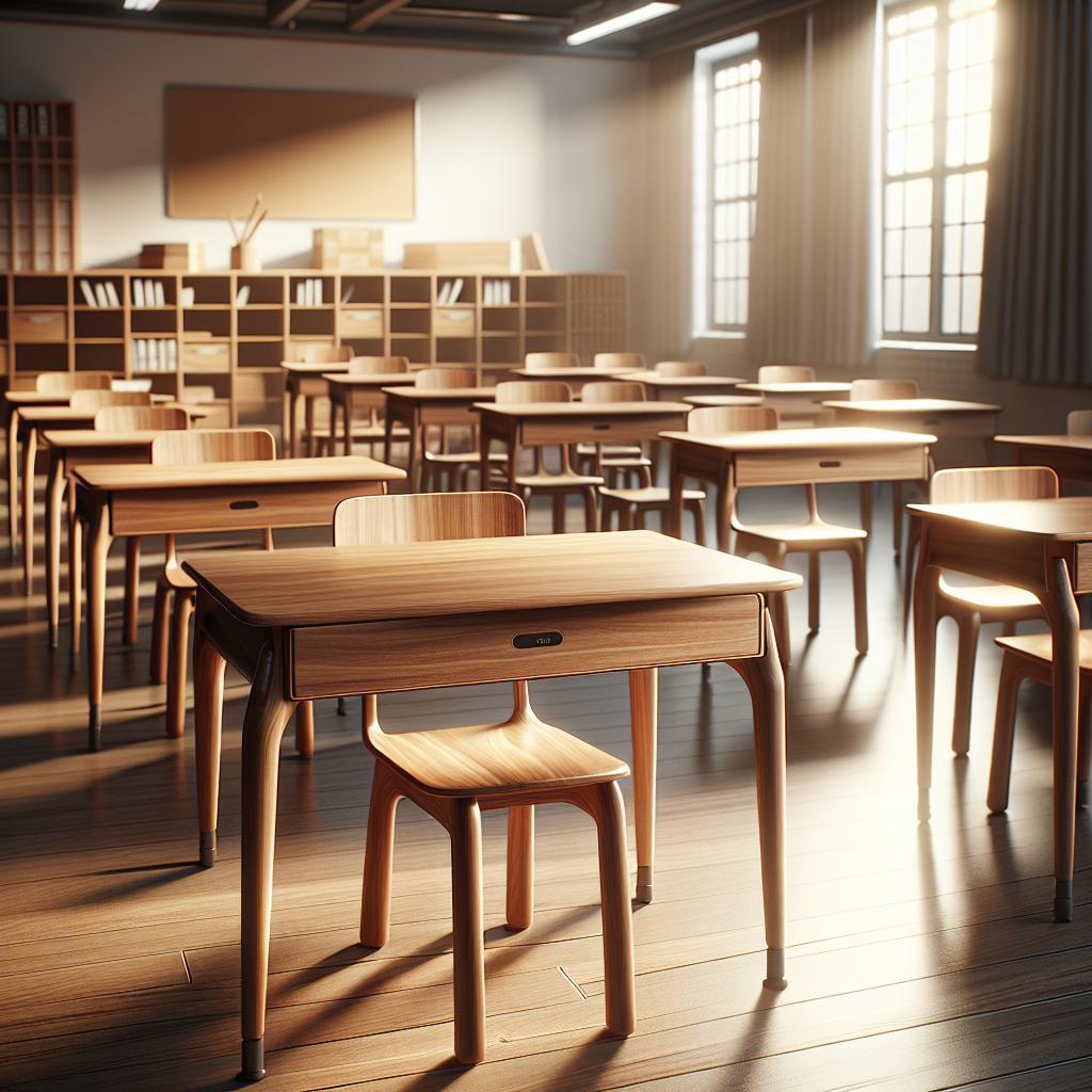 Set meja dan kursi sekolah dari kayu jati dengan desain klasik