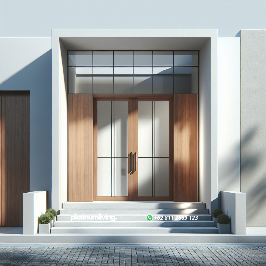 Pintu rumah minimalis modern dua daun dengan kombinasi kayu dan kaca