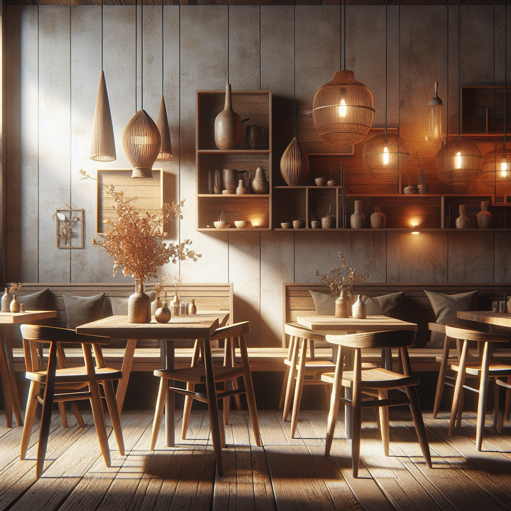 Kursi cafe dari kayu jati dengan desain elegan di interior cafe modern