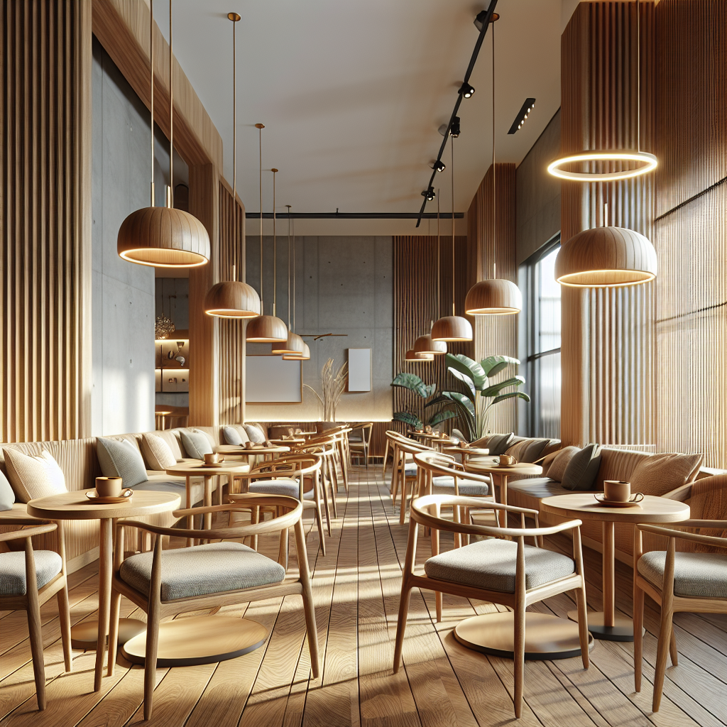 Kursi cafe kayu jati dengan bantalan empuk di cafe modern