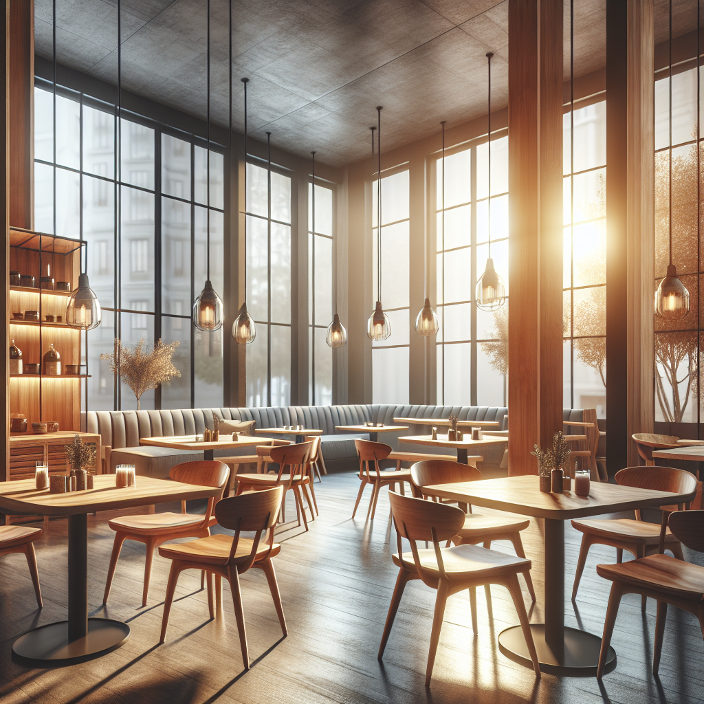 kursi cafe kayu jati di dalam cafe dengan pencahayaan alami