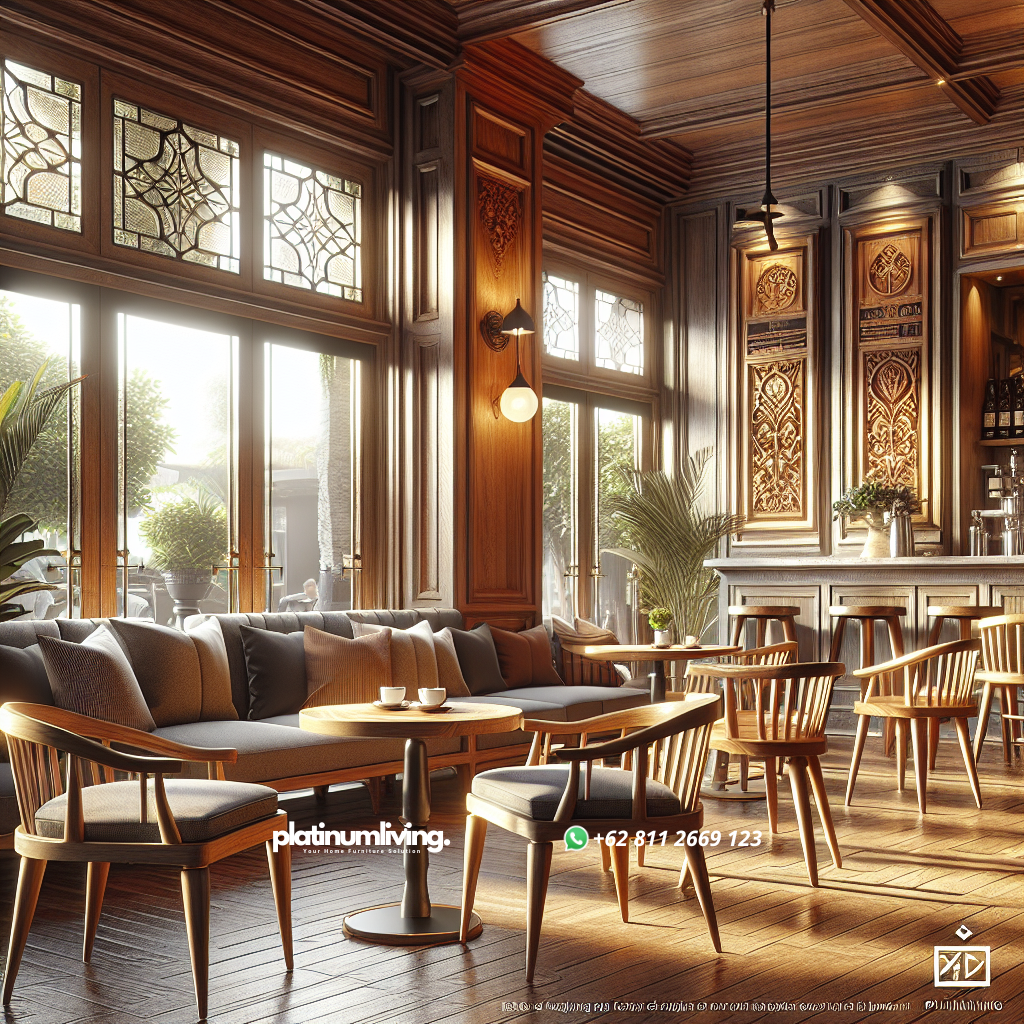 Jual Kursi Cafe Jati Berkualitas di Senen: Pilihan Terbaik untuk Interior Cafe Anda 1 Kursi cafe dari kayu jati dengan desain elegan di sebuah kafe