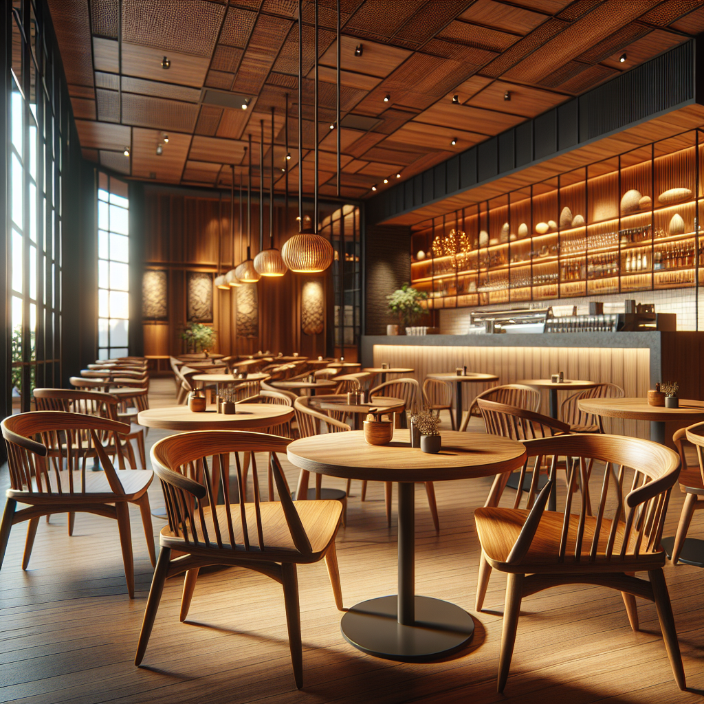 Kursi cafe dari kayu jati solid dengan desain elegan di cafe modern