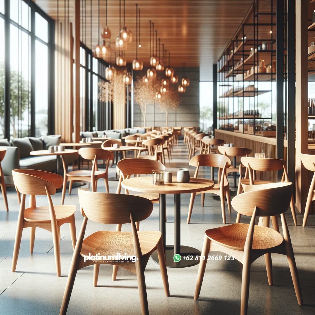 Kursi cafe dari kayu jati dengan desain elegan di interior cafe