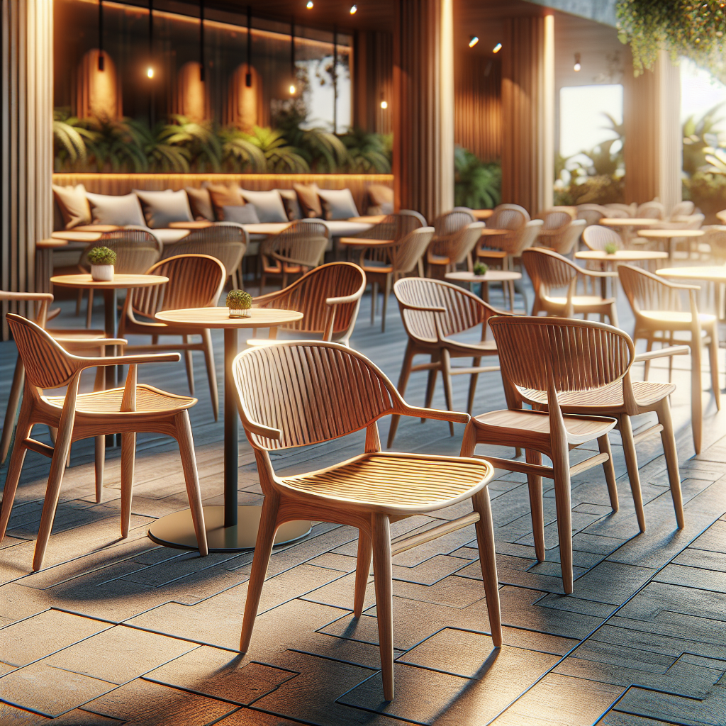 Kursi cafe dari kayu jati dengan desain modern dan klasik di luar ruangan