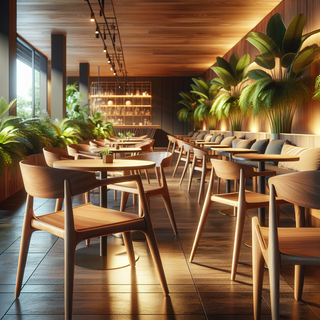 Jual Kursi Cafe Jati di Cilandak: Pilihan Tepat untuk Menambah Estetika Bisnis Anda 1 Teak wood cafe chairs neatly arranged in a warm and inviting cafe setting