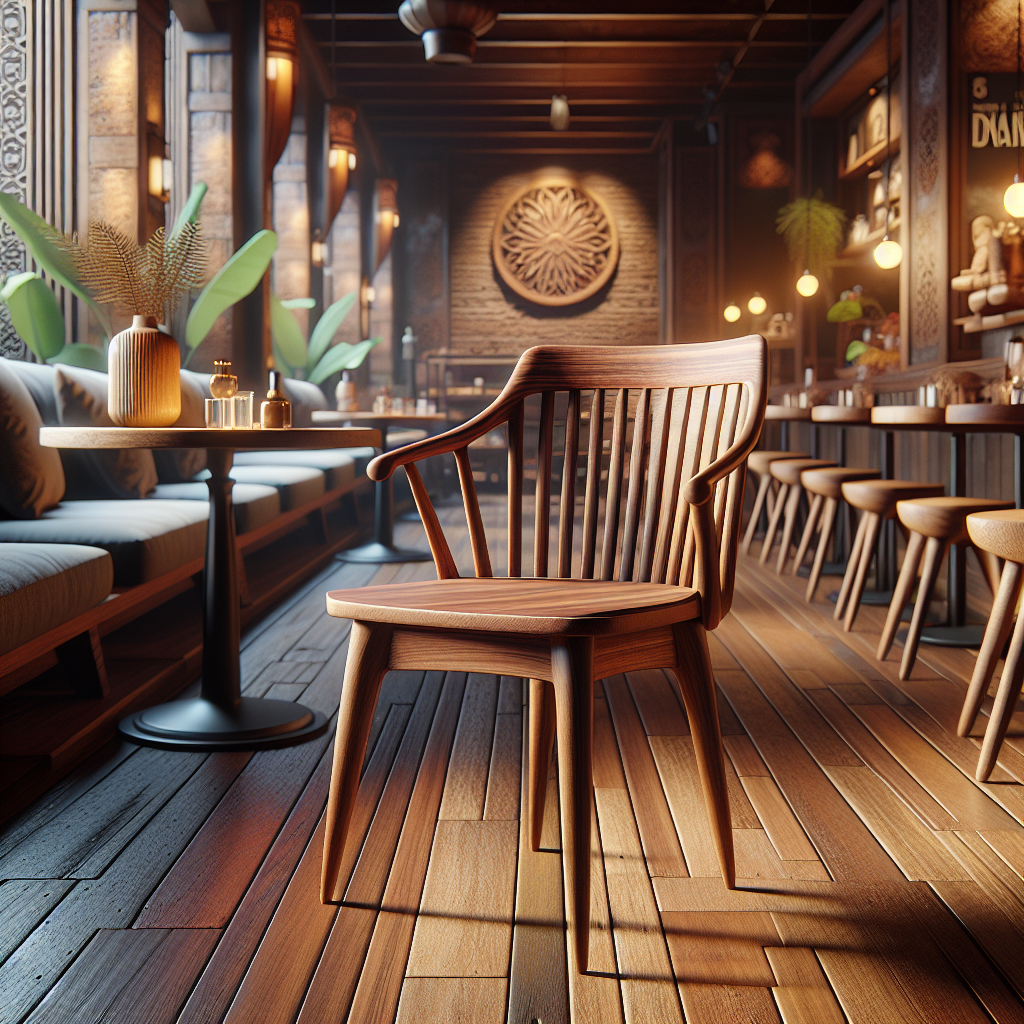 Kursi cafe dari kayu jati dengan desain elegan di dalam cafe