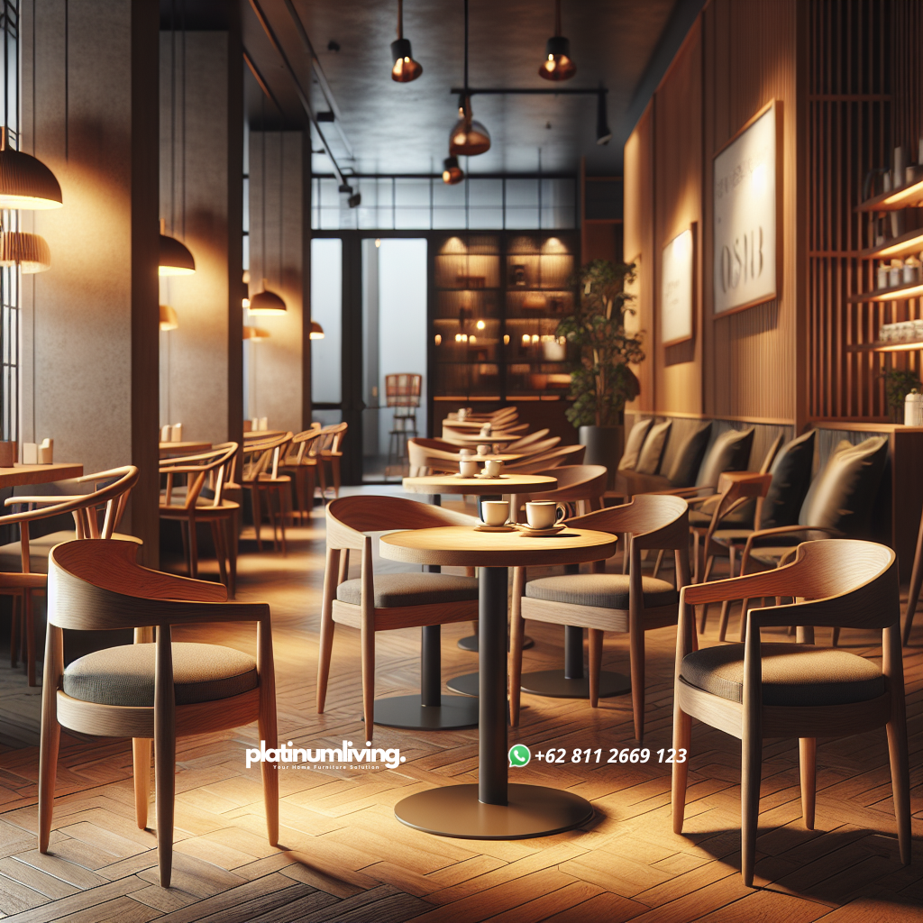 Kursi cafe kayu jati dengan desain elegan di ruang cafe modern