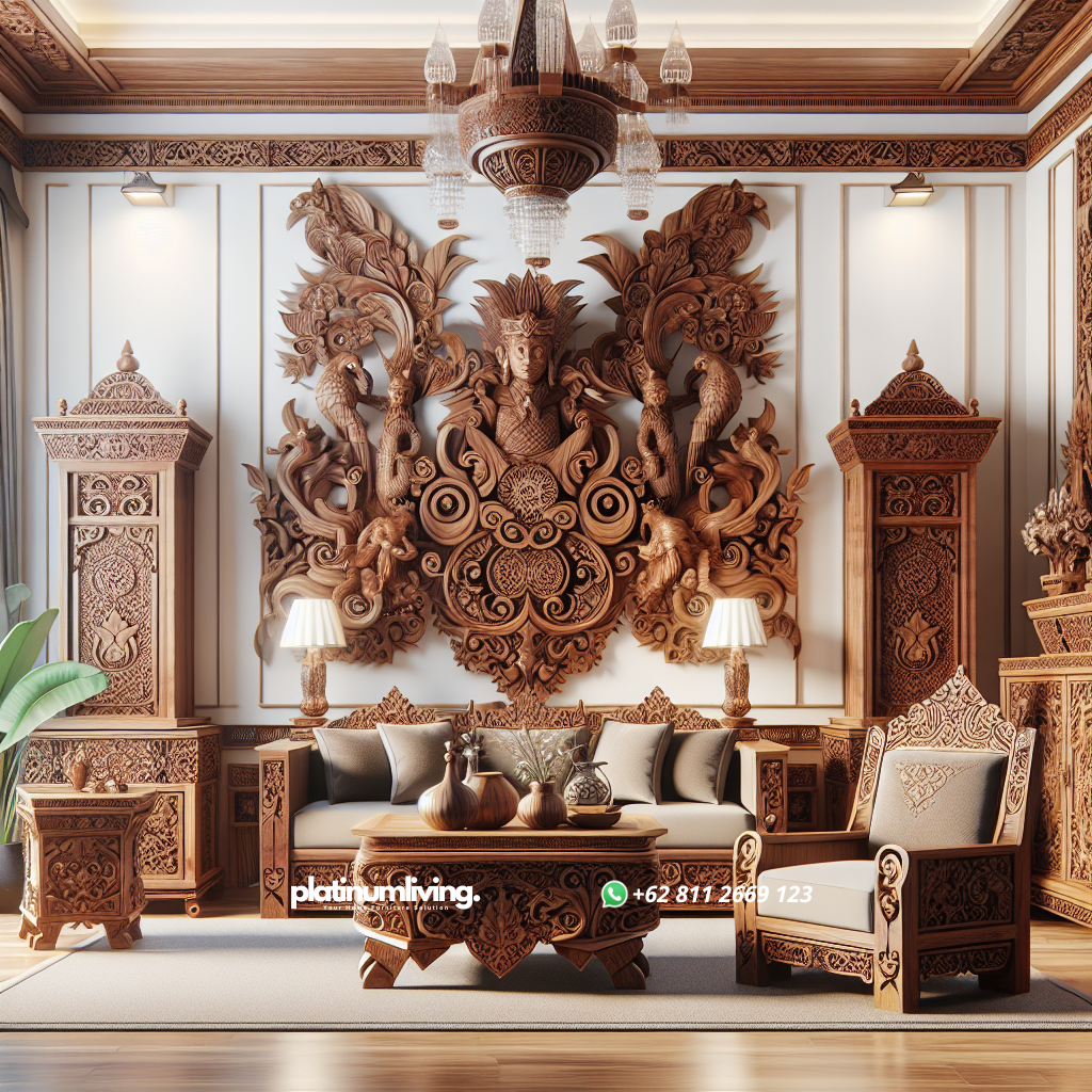 Set furniture Jepara ukiran kayu jati dengan detail halus