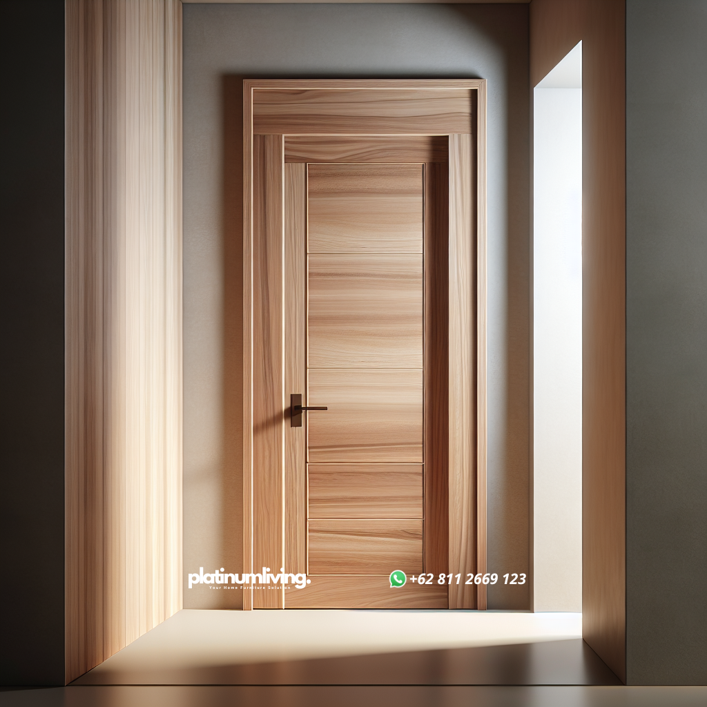 Pintu jati minimalis di rumah modern dengan pencahayaan alami