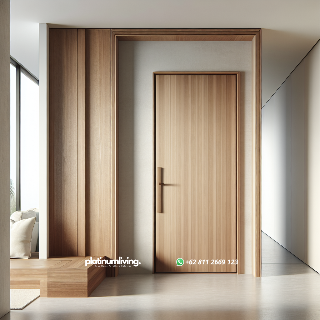 Pintu minimalis kayu dengan finishing alami di interior rumah modern