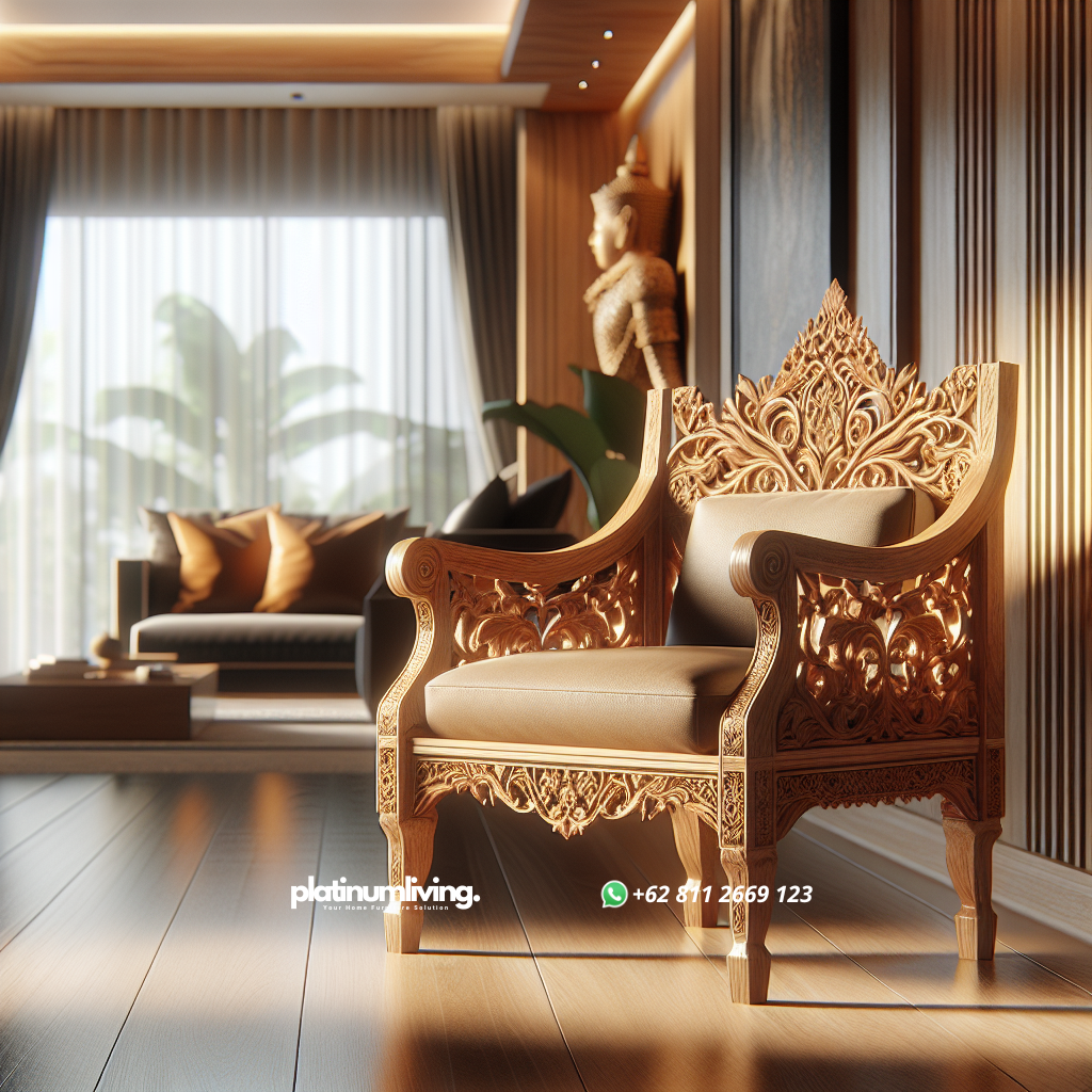 Keistimewaan Kursi Jati: Kombinasi Keindahan dan Ketahanan untuk Interior Rumah Anda 1 kursi jati kayu alami dengan ukiran halus di interior rumah modern